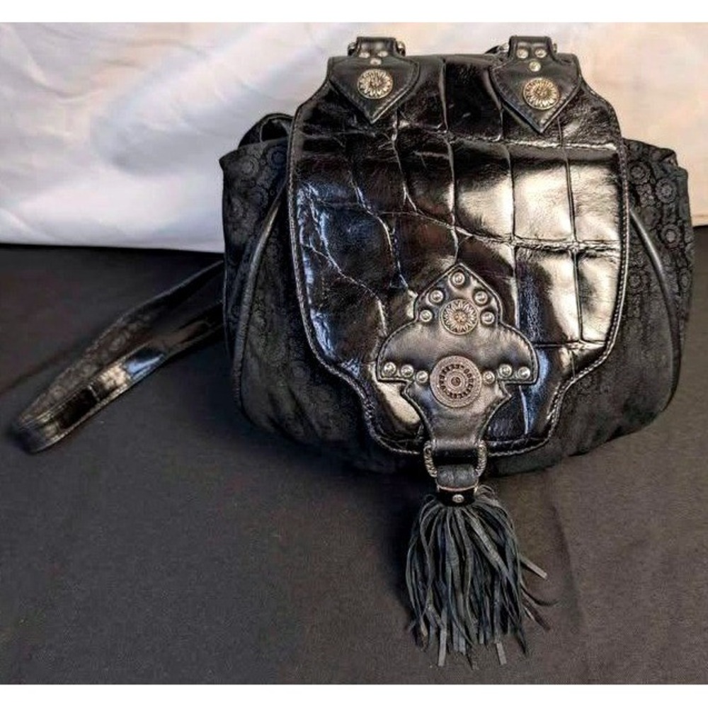Authentic Braccialini Genuine Leather Bag~Black with Fringe Detail~Neiman Marcus